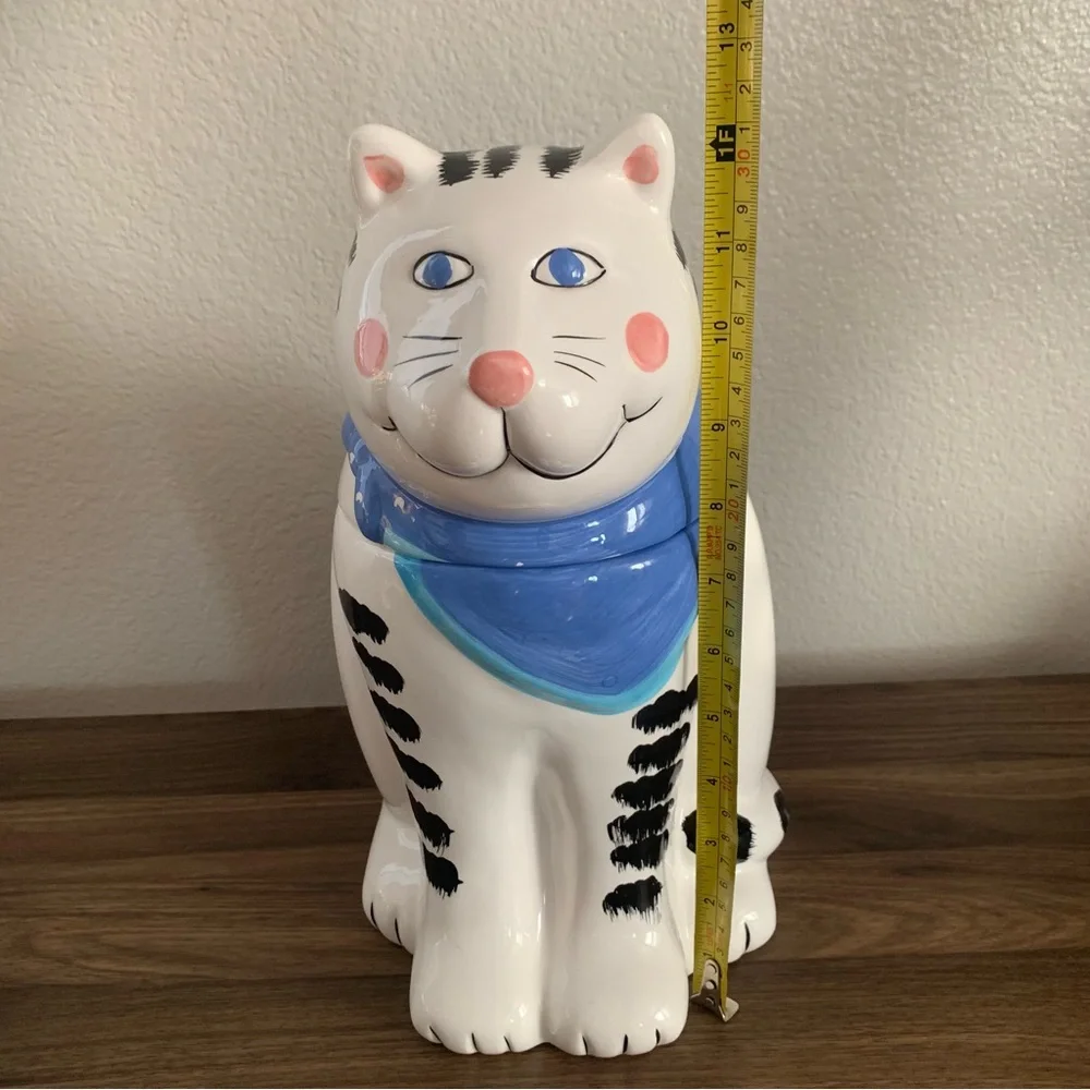Coco Dowley White Black Cat Blue Bandana Cookie jar Salt & Pepper Shakers Set